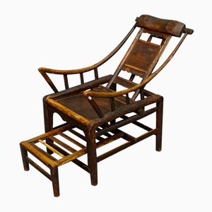 Antique Chinese Handcrafted Bamboo Lounge Chair, 1860s