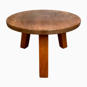 Brutalist Dutch Solid Oak Round Coffee Table, 1960s