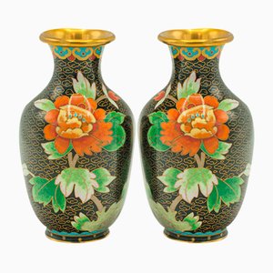 Kleine japanische Vintage Cloisonne Posy Blumenvasen aus Keramik, 2er Set