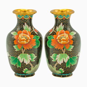 Small Vintage Japanese Ceramic Cloisonne Posy Flower Vases, Set of 2
