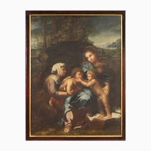 Madonna with Child, Saint Anne, and Saint John, 17th-Century, Oil on Canvas, Framed
