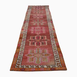 Tapis de Couloir Oushak Vintage en Laine Rouge