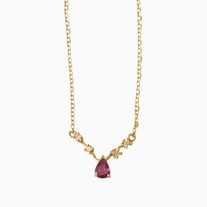 Collar vintage de oro de 18 k con rubí y diamantes, años 70