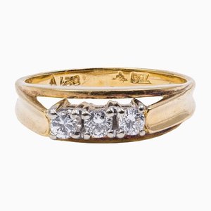 Vintage 18kt Yellow Gold Ring with 3 Diamonds, 1960s