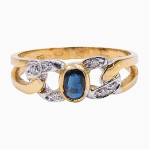Vintage 18k Gold Diamond and Sapphire Ring, 1980s