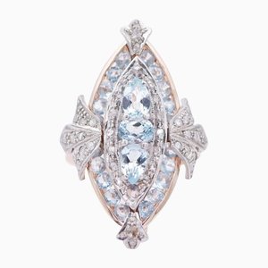 Aquamarin Ring aus 14 Karat Roségold, Silber & Diamanten