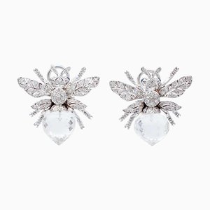 14 Karat White Gold Sapphires Diamonds Rock Crystal Fly Earrings, Set of 2