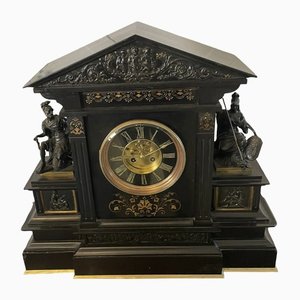 Large Antique Victorian Marble and Bronze Mantle Clock
