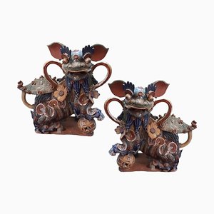 Late 19th-Century Glazed Porcelain Foo Dogs, Set of 2