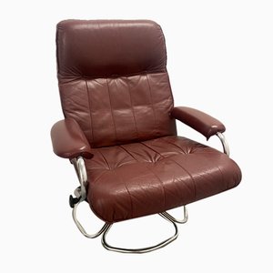 Danish Leather Swivel Chair with Chrome Plated Frame