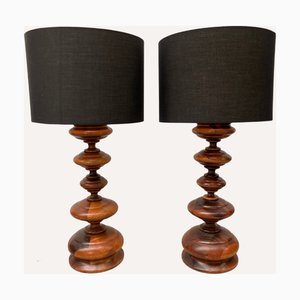Brazilian Root Wood Turned Large Table Lamps, 1960s, Set of 2