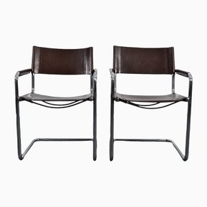 S34 Chairs in Dark Brown Saddle Leather by Mart Stam, Set of 2