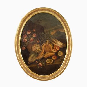 Natura morta ovale, XVIII secolo, olio su tela
