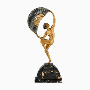 Art Deco Bronze Sculpture of a Nude Fan Dancer by Marcel Bouraine, France, 1925