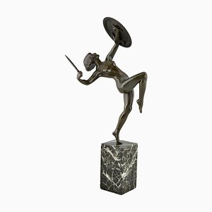 Art Déco Skulptur einer nackten Dolch-Tänzerin aus Bronze von Pierre Le Faguays, 1930er