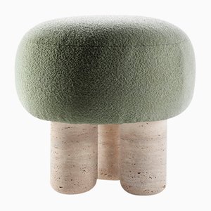 Hygge Pouf Boucle Celadon Travertino by Saccal Design House for Collector