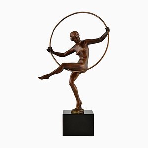 Danseuse Nue Art Déco en Bronze par Marcel Bouraine, France, 1930s