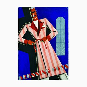 Art Deco Poster of Man in Dressing Gown by Theodor Kindel, 1920s