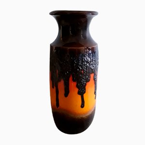 Vaso in ceramica fat lava arancione, marrone e nero di Scheurich, Germania, anni '70