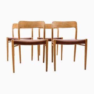 Model 75 Dining Chairs in Oak and Leather by Niels Otto Møller, Set of 4
