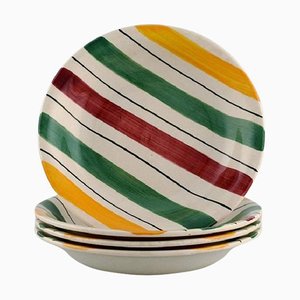 French Deep Plates in Glazed Faience with Striped Decoration, Set of 4