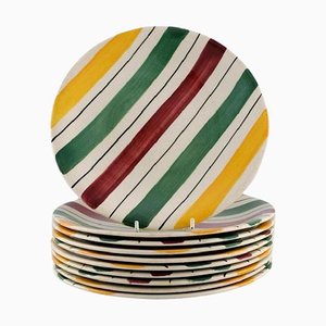 French Plates in Glazed Faience with Striped Decoration, Set of 10