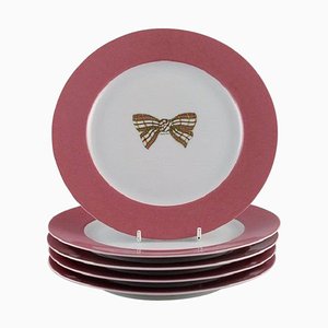 Assiettes en Porcelaine Décorées avec Noeud par Christian Dior, France, Set de 5