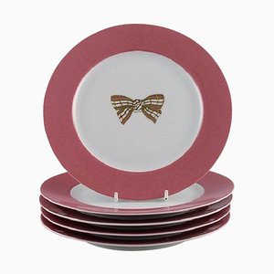 French Porcelain Plates Decorated with Bow by Christian Dior, Set of 5