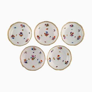 Small Antique Bowls with Hand-Painted Gold Decoration & Flowers from Meissen, Set of 5
