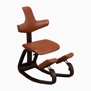 Chair in Wood with Red-Bordeaux Leather Padding
