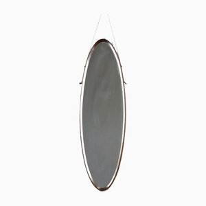 Specchio ovale vintage con cornice in teak, anni '60