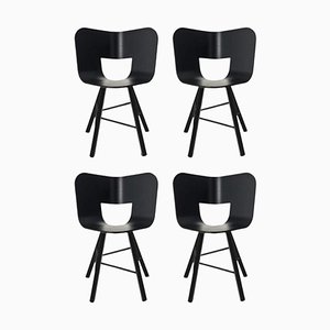 Black Open Pore Seat Tria Wood 4 Legs Chair by Colé Italia, Set of 4