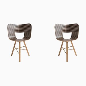 Striped Seat Ivory and Black Tria Wood 3 Legs Chair by Colé Italia, Set of 2