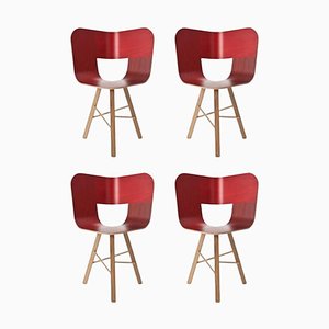 Red Tria Wood 3 Legs Chair by Colé Italia, Set of 4