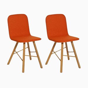 Orange Fabric & Oak Tria Simple Chair Upholstered Dining Chairs by Colé Italia, Set of 2