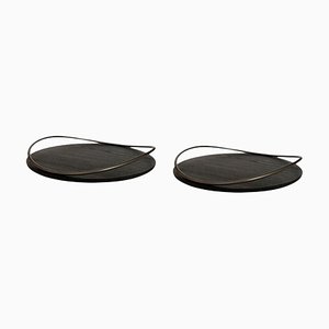 Black Ash Wood Touché Bois Trays with Small Handle by Mason Editions, Set of 2