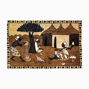 African Tapestry, Original Composition in Cotton Blanket, Mid-20th-Century
