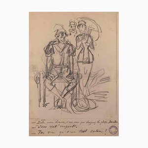 Alfred Grevin, Der Gentleman und die Frau mit dem Sonnenschirm, spätes 19. Jh., Bleistift