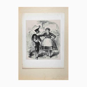 Litografia originale Alfred Grevin, The Greeting, fine XIX secolo