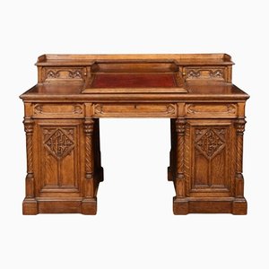 Vintage Gothic Revival Oak Desk in the Style of Dickens