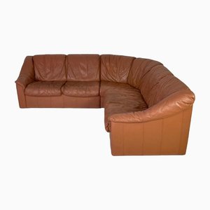Danish Brown Leather Corner Sofa from Stouby, 1970s