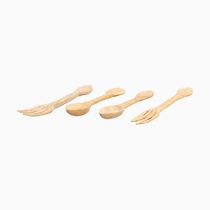 Forchetta e cucchiaio in legno intagliato, set di 4