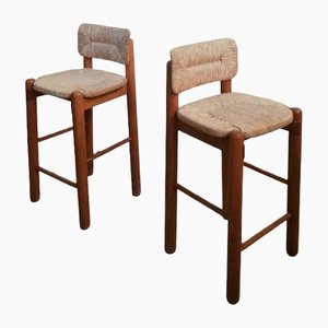Ash & Straw Bar Stools in the Style of Charlotte Perriand, Set of 2