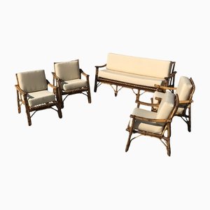 Sofa and Armchair Group in Bamboo, Italy, 1960s, Set of 5