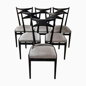 Ebonized Wood and Velvet Chairs in the style of Ico Parisi Style, Set of 6