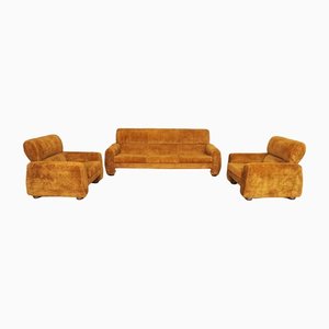 Brown Sofa and Armchair Group, 1970s, Set of 3