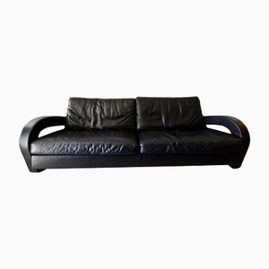 Drei-Sitzer Balillo Sofa aus schwarzem Leder von Antonio Citterio für B&B Italia, 1980er