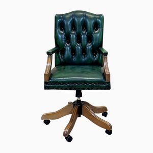 English Chesterfield Style Green Leather Swivel Chair, 1980s