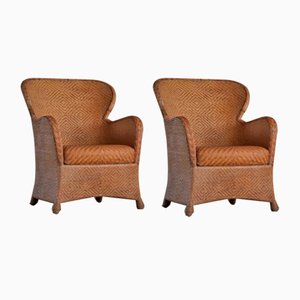 Danish Lounge Chairs in Rattan and Leather by Søren Lund, 1960s, Set of 2