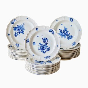 Antique Wedgwood Creamware Ludlow Blue Flowers Dinnerware, 1920s, Set of 66